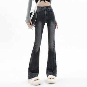 Pantalon féminin Capris Jeans femme High Strt Vintage Fashion High Taist Slim Stretch Jeans Simple Design Straitement Corée Strtwear Retro Cantant Y240504