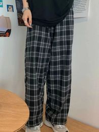 Pantalons pour femmes Capris JMPRS Noir Femmes Pantalons à carreaux Casual Oversize Loose Wide Leg Pantalon Rétro Teens Harajuku Hip-Hop All-Match Streetwear S - 3XL 231115