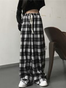 Pantalons pour femmes Capris JMPRS mode cordon femmes pantalon à carreaux noir décontracté surdimensionné ample jambe large pantalon adolescents Harajuku hip-hop Streetwear 4XL 230323