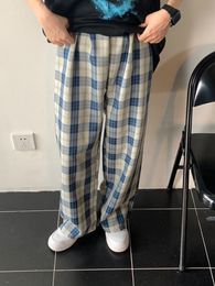 Pantalon Femme Capris JMPRS Vintage Plaid Femme Pantalon Taille Élastique Décontracté Lâche Été Surdimensionné Pantalon Noir Harajuku Bleu Femme Pantalon 230321