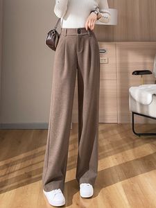 Damesbroek capris jmprs wollen wollen pijpen broek vrouwen herfst winter elastische hoge taille broek vrouwelijke vintage dikke dikke slanke rechte pant 230310