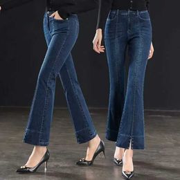 Pantalon féminin Capris Korean Fashion Femmes Vintage Flare Jeans Spring Automne Split High Waist All-Match Pants Office Lady Strtwear Casual Colters Y240504