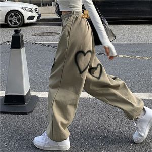 Pantalon femme capris coréen pantalon oversize coeur impression pantalon décontracté taille haute hallen pantalon streetwear hip hop pantalon droit joggeurs 230615