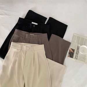 Pantalones de mujer Capris Mujeres coreanas Traje suelto Pantalones de pierna ancha Elegante Office Lady Casual Pantalones rectos Harajuku Moda Pantalones sólidos de cintura alta