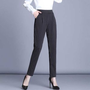 Pantalon femme Capris Lucy jamais pantalon crayon rayé noir mode coréenne taille élastique ensemble de bureau pour les femmes 2022 été décontracté harem pantalon P230602