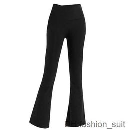 Pantalones para mujer Capris Lululemen para mujer Lu-088 Groove Fiess Gym Mujeres Yoga Elástico Pierna ancha Flare Leggings Cintura alta Pantalón de verano delgado 2 H6ZC