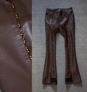 Pantalon femme Capris luxe fait à la main perlé or strass lavé cuir Pu femmes bottes évasées