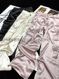 Pantalon Femme Capris Luxe Soie Gorpcore Solide Rose Cordon Fluide Baggy Cargo Pantalon Femme Noir Beige Gris Streetwear Pantalon Bas J231226