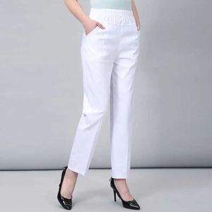 Damesbroeken capri van middelbare leeftijd en oudere dames lente witte broek dunne elastische taille rechte broek moeders kelen lengte broekersl2405