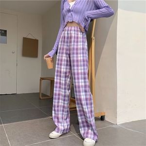 Damesbroek Capri MINGLIUSILI Vintage geruite broek Dames Zomer Mode Koreaanse stijl Wijde pijpen Broek Hoge taille Losse casual dameskleding 230323