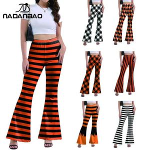 Damesbroek capris Nadanbaos elegante benen dames taille modieuze flashbroek Halloween Pumpkin Holiday Party Striped Printed Pants Y240504