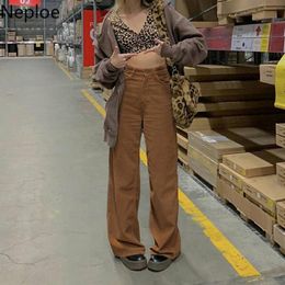 Damesbroek Capris NePoel Mode Corduroy Wide Been 2021 Bottoms Hoge Taille Slanke Rechte Casual Broek Koreaanse Vintage Pantalon Femme