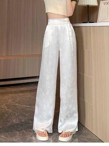 Damesbroek capris nieuwe 2024 lente/zomer wijd been losse broek geschikt voor vrouwen zwart en witte Chinese hoge taille jacquard broek dames y240509