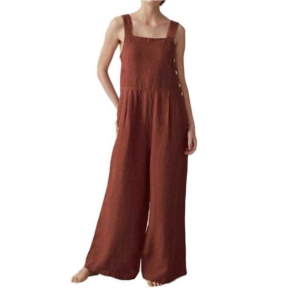 Pantalon femme Capris nouvelle mode sans manches bouton poche jambe large combinaison bavoir ensemble complet vêtements pour femmes P230602