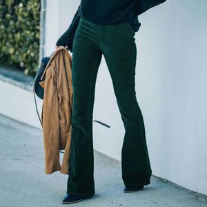 Pantalon féminin Capris Nouveau dans le pantalon de cargaison d'hiver évasé en velours côtelé pour femmes plus taille élastique Bell Bott
