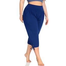 Damesbroek capris nieuwe zomer dames plus size yoga capris indoor casual solide comfortabele ontspannende jogger brede broek met zakken y240422