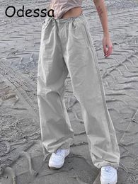Pantalons pour femmes Capris Odessa décontracté jambe large Streetwear Baggy pantalon femmes mode cordon de serrage taille haute Cargo pantalon gris Hippie Joggers pantalon 230413