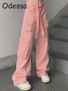 Pantalons pour femmes Capris Odessa Rétro Rose Salopette Large Jambe Cargo Femmes Pantalons Mode Nouveau Style Taille Basse Lâche Pantalon Occasionnel Vintage 2000S Streetwear T220926