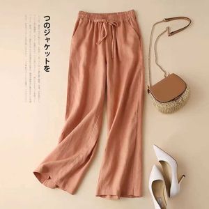 Pantalon féminin Capris Orange solide décontracté élastique haute taille coton pantalon féminin fashion coréen pantalon féminin de longueur de cheville droite 2024 y240422
