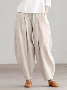 Capris broek voor vrouwen voor vrouwen eenvoudige casual katoenen linnen Harem breedbeen broek Elastische taille broek Vintage Bloomers broek oversized 230310