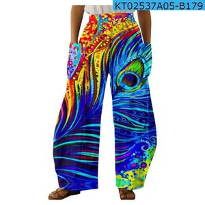 Pantalon féminin Capris Peacock Feather Pantalon de jambe large 3d imprimement Summer Strtwear Papte de survêtement féminin Vêtements Chic Pocket Loose Tableau Elegant Y240429