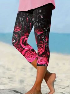 Pantalon féminin Capris plus taille 1xl-5xl Femmes Floral imprimées décontractées Capris Leggings Fashion Home Leggings Pantals For Women Y240422