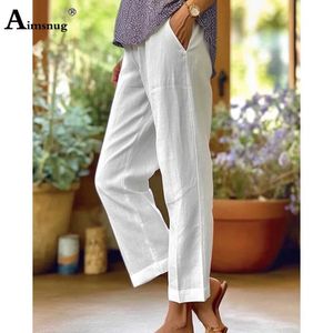 Pantalon féminin Capris plus taille 5xl Womens High Raist Casual Linen Pantal