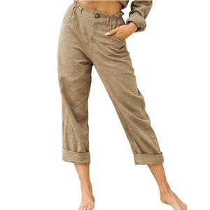 Damesbroek capris plus size size hoge taille losse fit katoen en linnen broek voor vrouwen modieuze solide kleuren y2404222222