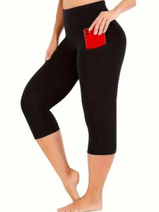 Pantalon féminin Capris Plus taille Femme Casual High Taies avec poches pour exercice Capri Jammes Y240422