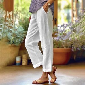 Pantalon féminin Capris en coton pur pour femmes à la mode 2024 Nouvelle taille élastique pantalon décontracté pantalon y240422