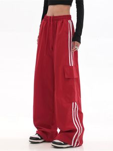 Pantalons pour femmes Capris Pantalons de survêtement rouges Casual Baggy Jambe large Automne Taille haute Streetwear Pantalon cargo Femmes Hippie Joggers Pantalon Y2k Vêtements 230209