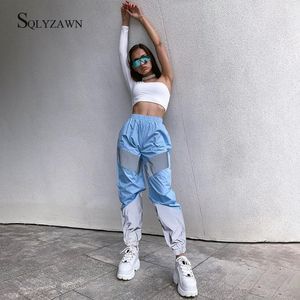 Pantalon Femme Capris Réfléchissant Couleur Bloc Patchwork Sweat Cargo Femme Streetwear Taille Haute Pantalon Street Dance Automne Harem Jogger Cl