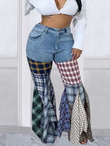 Pantalon féminin Capris rétro pour femmes hautes hautes et imprimations simples jeans inférieurs avec bloc de couleur décontracté