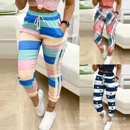 Pantalon femme Capris ruban épissé coloré pantalon de sport taille avant longueur matériel adapté à l'âge et au sexe 230511