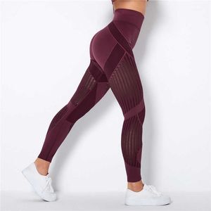 Damesbroek capris daktrellen 20%spandex holle mesh leggings vrouwen naadloze gebreide leggings hoge taille streepbroek slanke push -up fitness leggins j230529