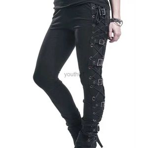 Damesbroeken Capri Rosetic Lace Up Casual Cargobroek Dames Gesp Gothic Punk Rock Donkerzwarte pantalons Hoge taille broek Oversized broek S-5XL zln231113