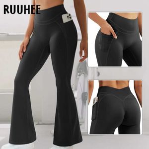 Pantalon féminin Capris Ruuh Leggings évasés LEGGINGS POCHETS POCHETS LEGGINGS FITNESS LEGING LEGGING Push up High Womens Womens Pants Y240504