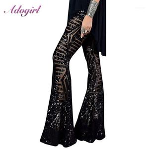 Damesbroek Capris Sexy Zwart Zilver Sequin Glitter Wide Pen Long Flare Hoge Taille Party Club Xmas Broek Outfit Streetwear Bell Pant1