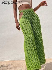 Pantalon féminin capris sexy coupé en tricot pantalon crochet femme 2023 printemps vert pant de plage feme