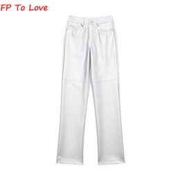 Pantalon Femme Capris Brillant Argent Pantalon Large Chic Faux Cuir PU Pantalon Long Haute Streetwear Femme Blogueurs5114602808Femme Droite Qualité 230803