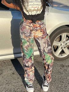 Pantalons pour femmes Capris Sifreyr Camouflage taille moyenne pantalon cargo femmes feuille imprimé poches lâche mode pantalons décontractés bas Y2K Streetwear pantalons de survêtement T220926