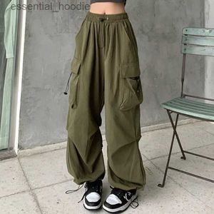 Pantalon féminin Capris Solid Casual Luggage Femme Pantalon Cargo 2024 Fashion Retro Womens High Wide Pantal