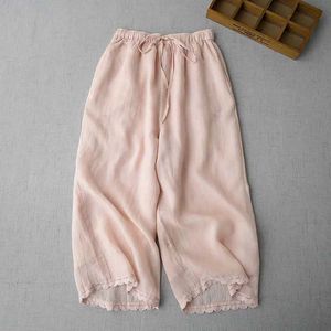 Damesbroek capris vaste broek voor vrouwen losse baggy broek vintage zomer dunne Koreaanse stijl elastische taille bijgesneden broek stromende breedbeenbroeken y240509n9bx