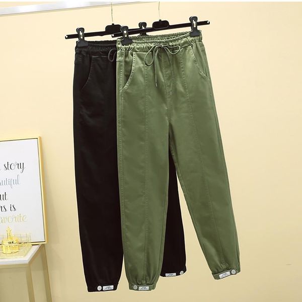 Pantalon Femme Capris Printemps Automne Taille Élastique À Lacets Cargo Pour Femme Grande Taille Boutons Stretch Lâche Longueur Cheville Femme Vert Armée