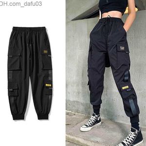 Pantalon femme Capris Street vêtements pantalon noir femme style coréen taille élastique pantalon de sport pantalon de poche été hip-hop Harajuku pantalon jogging femme Z230809