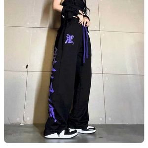 Damesbroeken capris strtwear broek Harajuku zweetwedstrijden Koreaanse stijl hoge strt sportbroek vrouwen los elastische taille wijd been broek broek y240509