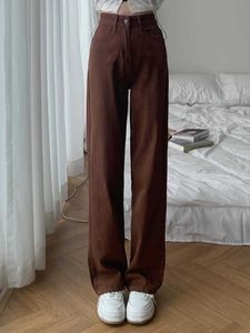 Damesbroek Capri Zomerbruine jeans losse taille rechte wijde pijpen denim vrouwen Y2k casual straatkleding vintage bagagepak P230605