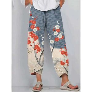 Pantalon féminin Capris Pantalon imprimé floral décontracté Summer Vintage Y2K Pantal