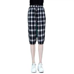 Pantalon féminin Capris Summer Glaid Plaid Vêtements Womens Casual Dames Patchwork Pocket Pocket Sweat Simplicity