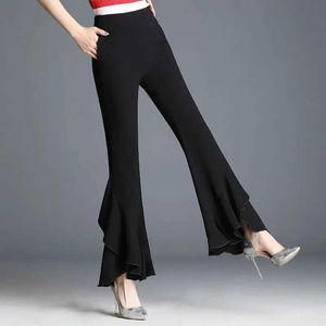 Pantalon féminin Capris Summer Femme Thin Mariffon Tableau du bureau de mode Fashion Pocket High Elastic Elastic Loose Black Female Pantalon 2022 Y240504